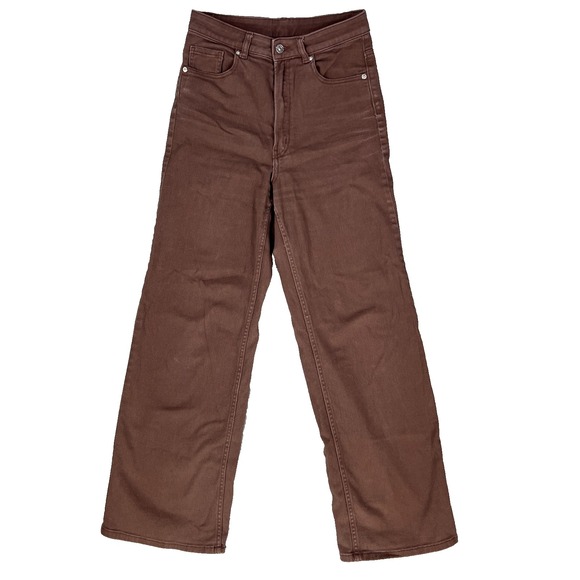 H&M Divided Flared Boyfriend Jeans Women 6 Brown Denim 5-Pockets Stretch 26Wx29L - Picture 1 of 15